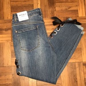 For The Republic Slim Crop Denim w/ Ribbon Detail